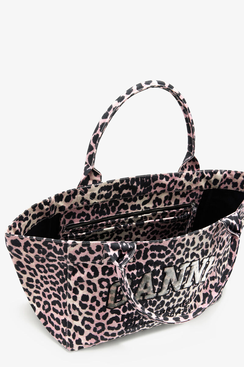 Leopard Medium Tote, Recycled Cotton, in colour Bleached Mauve - 3 - GANNI