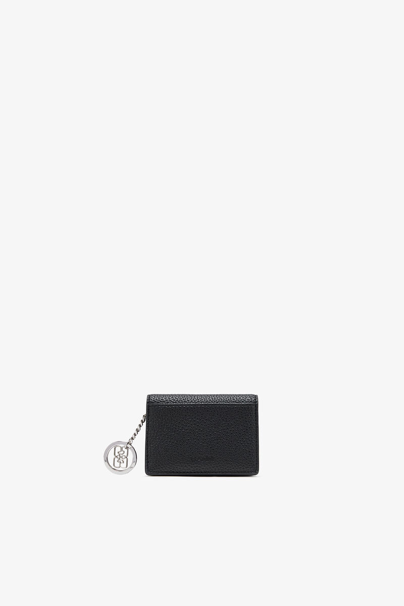 Card Holder With Flap in Grained Black, Recycled Polyester, in colour Black - 2 - GANNI
