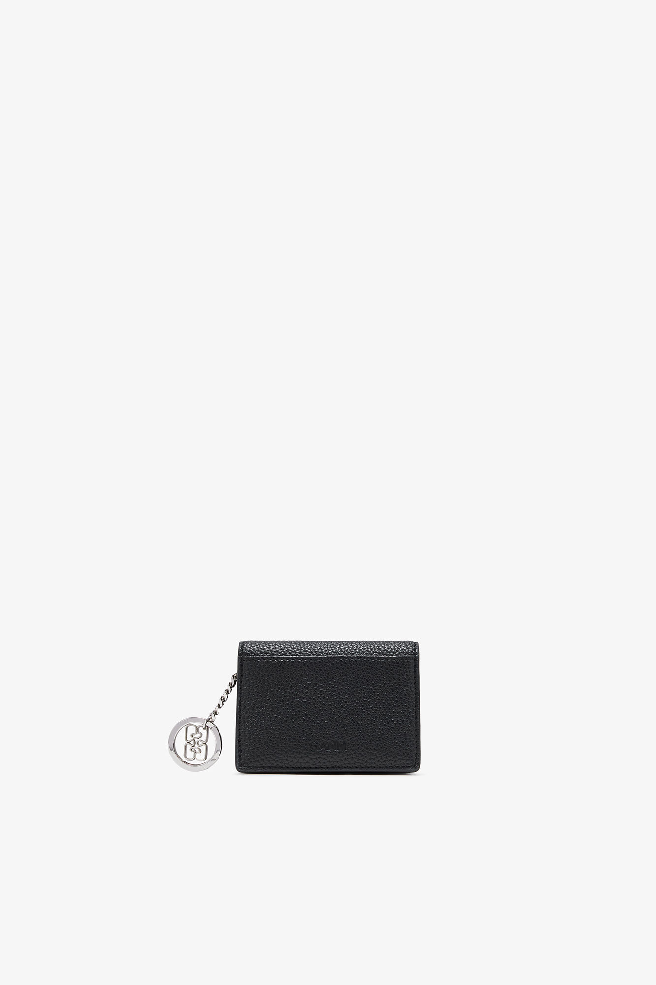 Card Holder With Flap in Grained Black, Recycled Polyester, in colour Black - 2 - GANNI