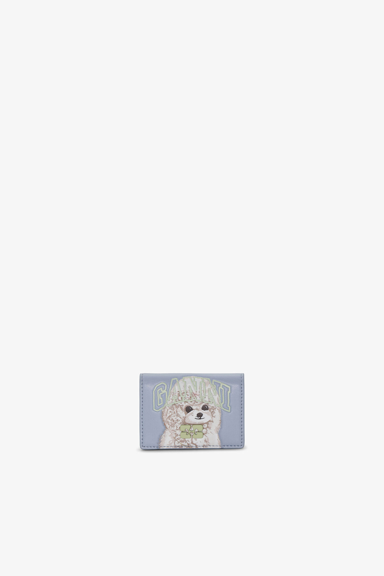 Bou Card Holder in Blue With Flap and Animals, Recycled Leather, in colour Soft Chambray - 1 - GANNI