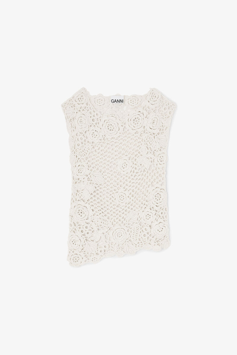 Knit Top in Cotton Crochet, Organic Cotton, in colour Egret - 1 - GANNI