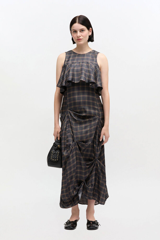 Check Ruffle Dress, Charcole Art