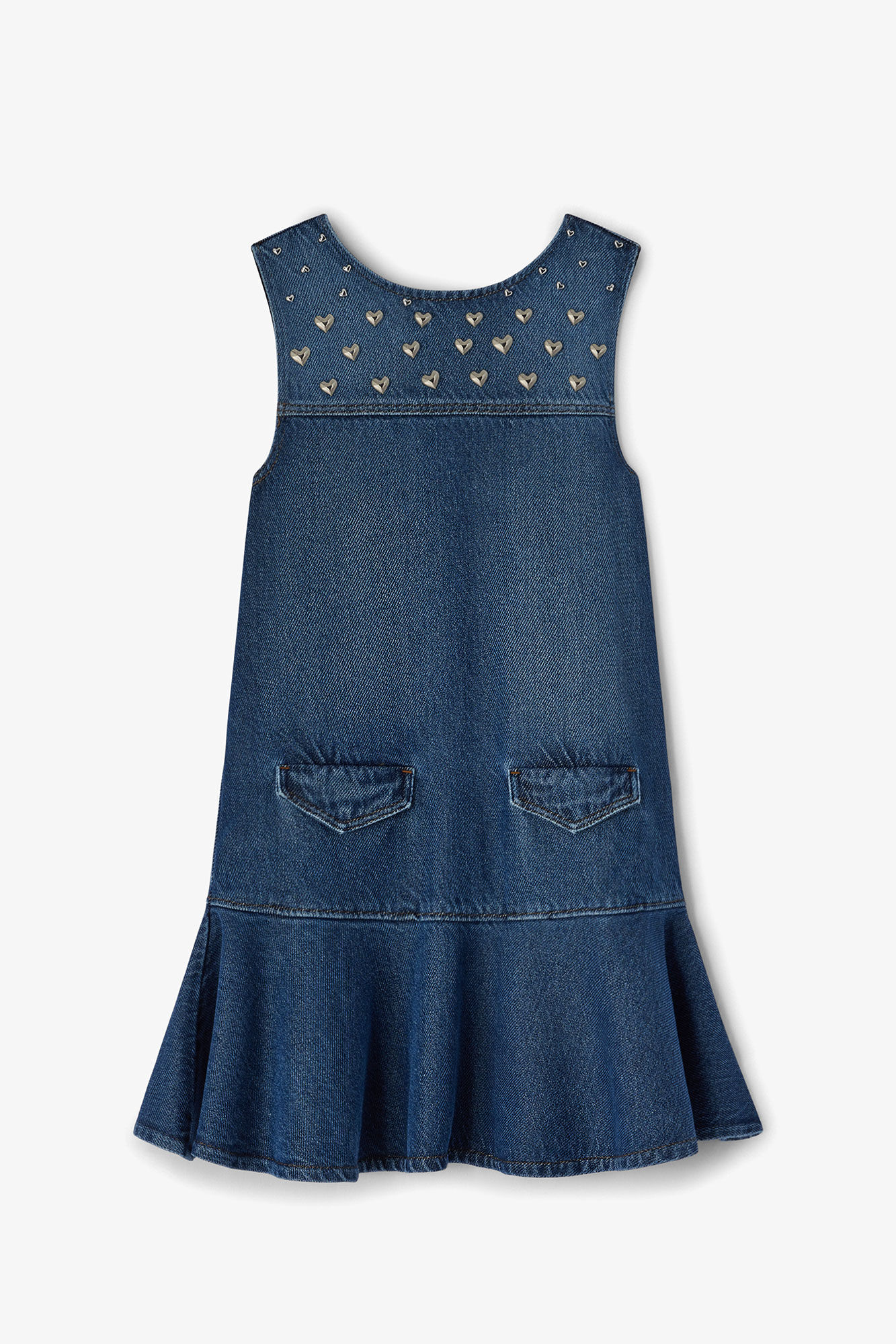 Dress in Studded Denim, Organic Cotton, in colour Khaki - 1 - GANNI