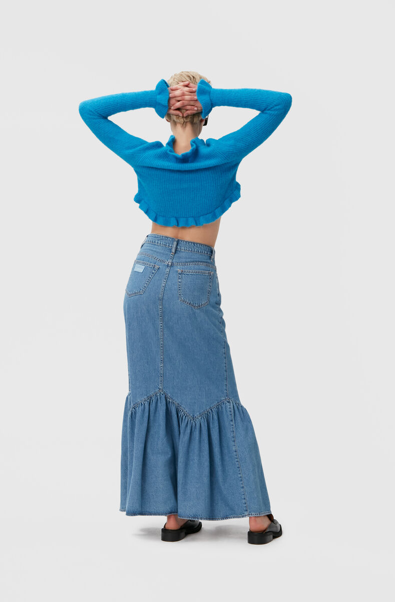 Denim Maxi Skirt, Cotton, in colour Mid Blue Vintage - 4 - GANNI