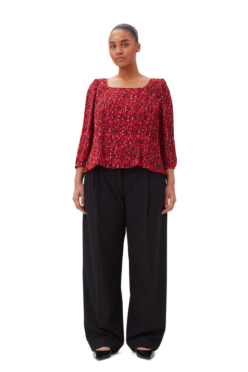 Red Pleated Georgette Blouse, Recycled Polyester, in colour Racing Red - 6 - GANNI