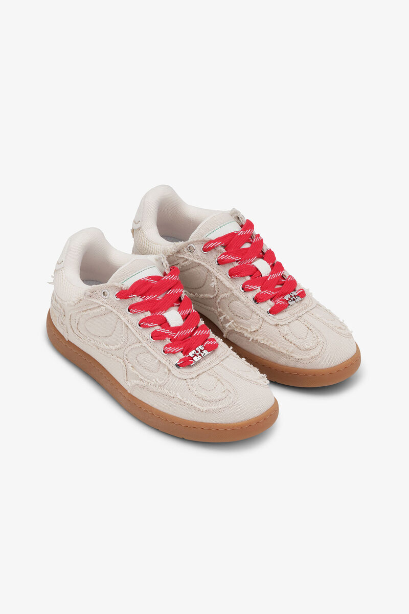 08 Canvas Raw Edge Sneakers, Recycled Polyester, in colour Parchement - 2 - GANNI