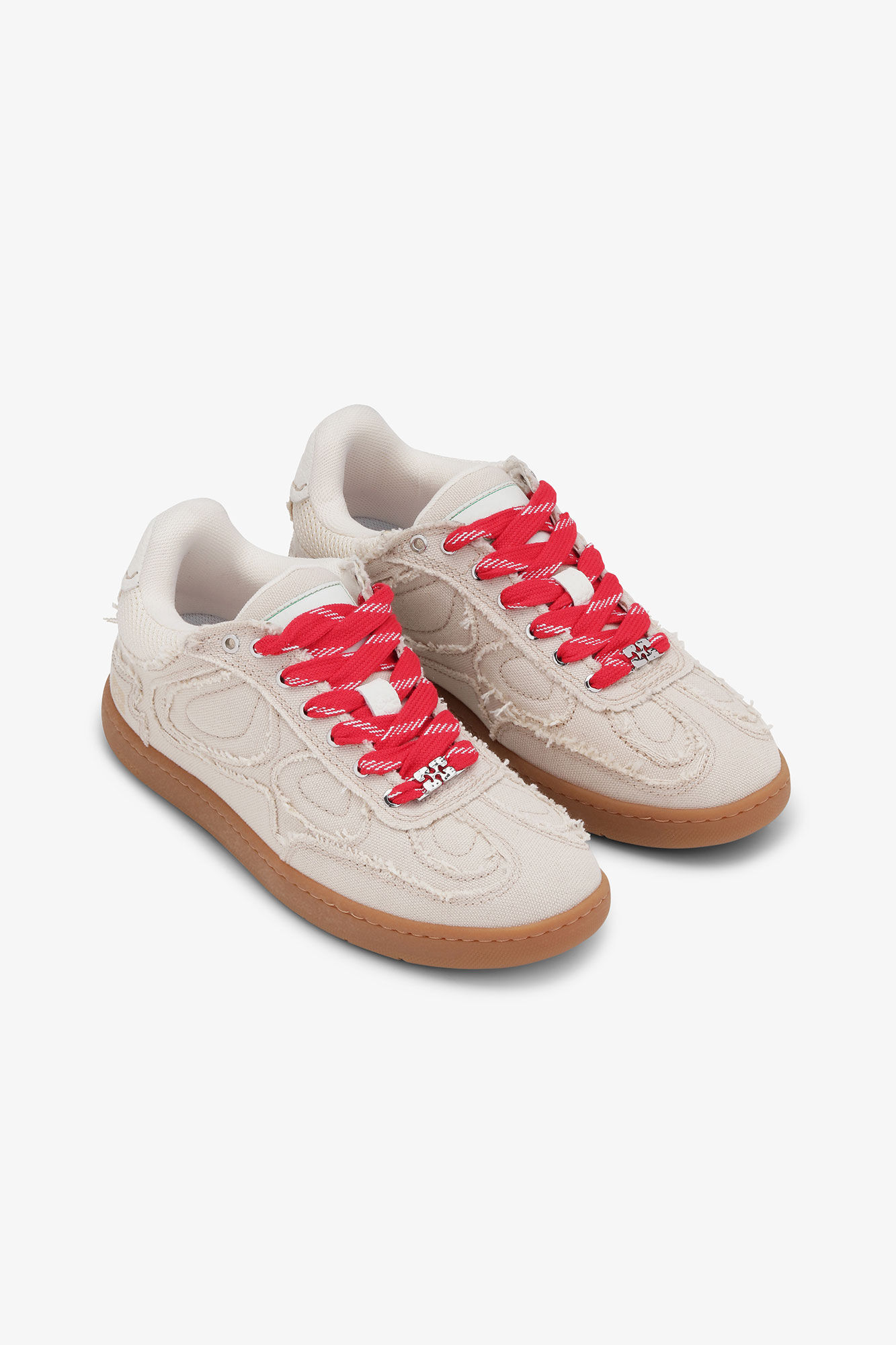 08 Canvas Raw Edge Sneakers, Recycled Polyester, in colour Parchement - 2 - GANNI