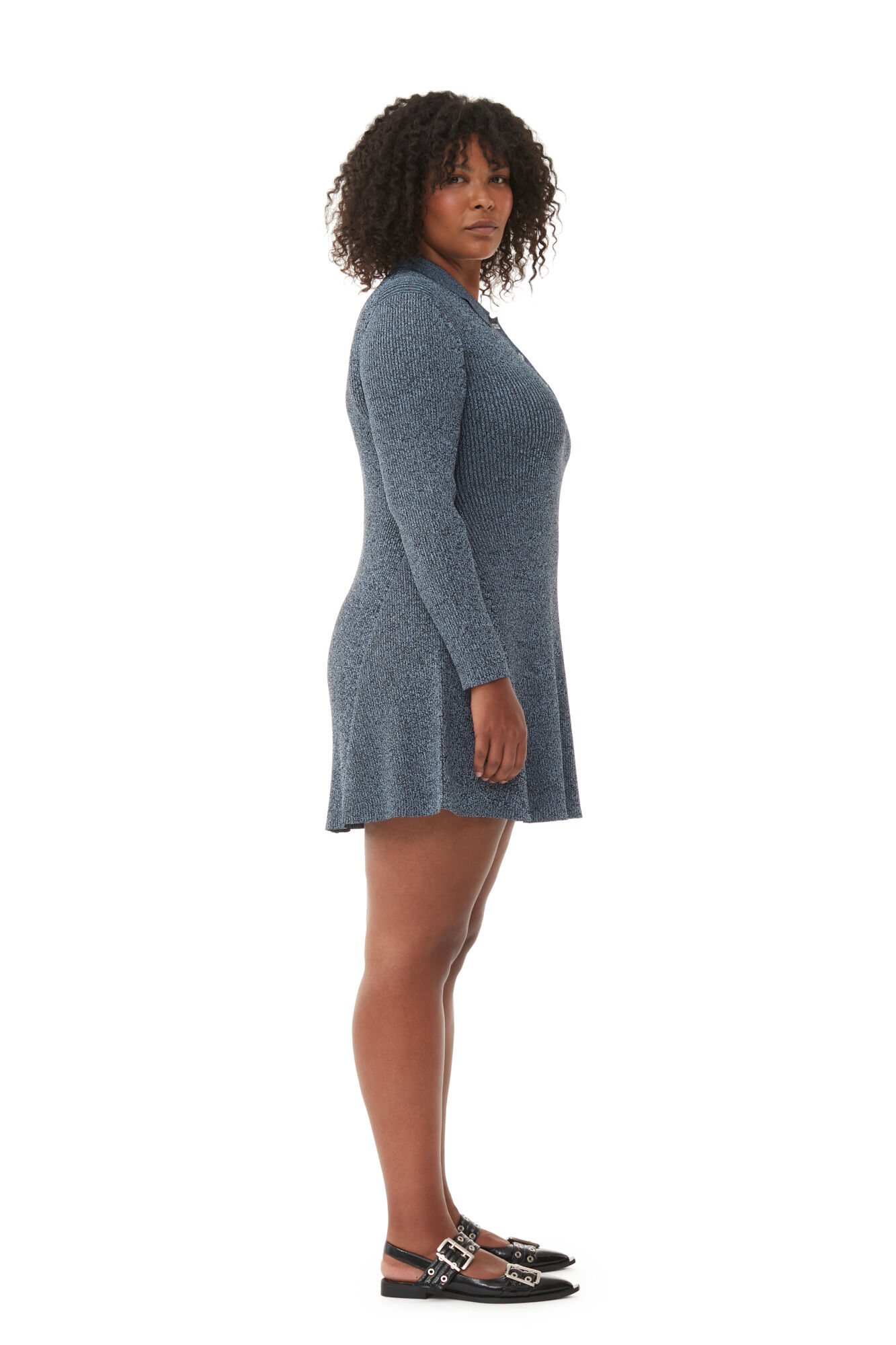 Blue Melange Knit Mini Dress, Elastane, in colour Silver Lake Blue - 8 - GANNI