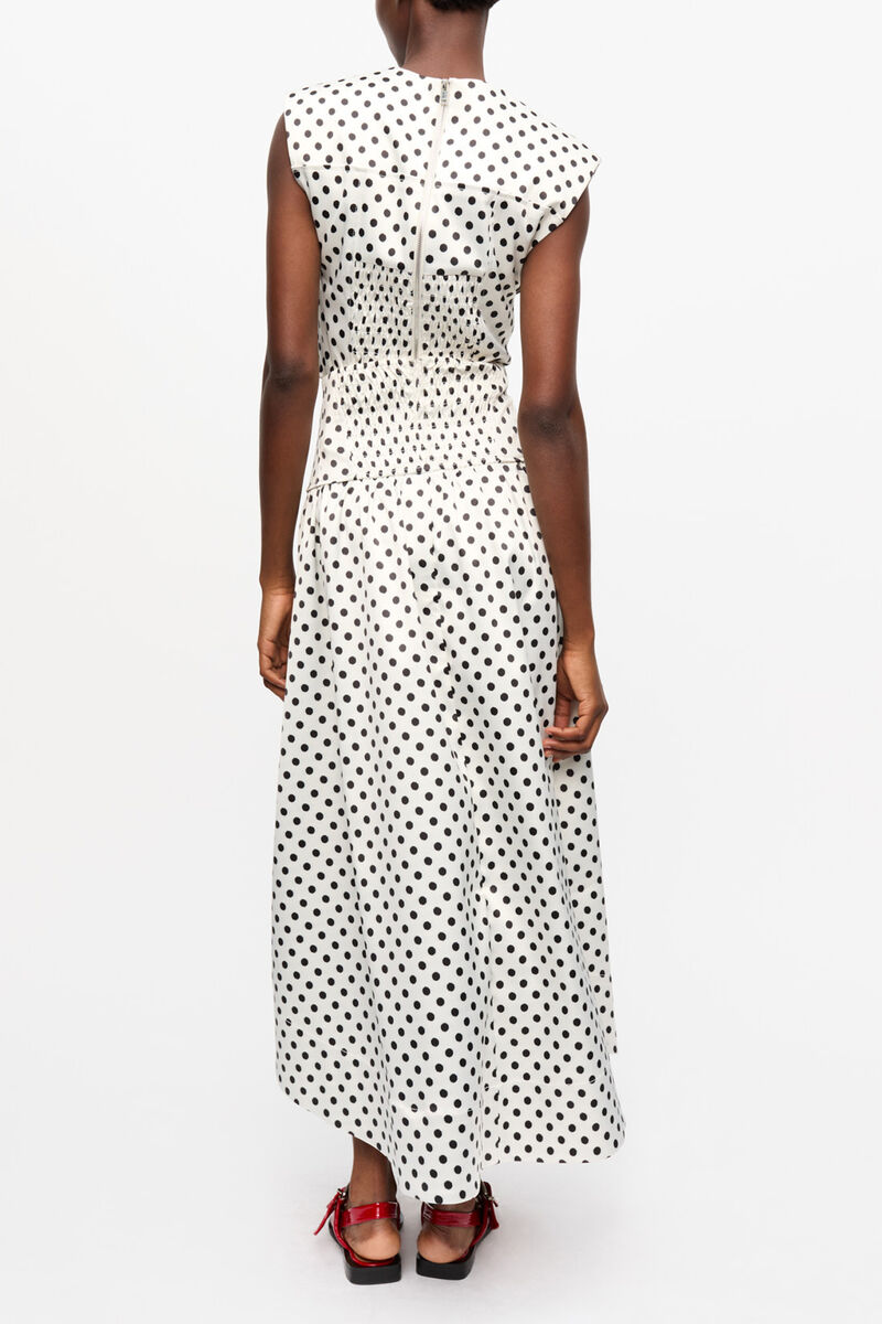 Polka-dot Double Satin Long Pocket Skirt, Recycled Polyester, in colour Egret - 5 - GANNI