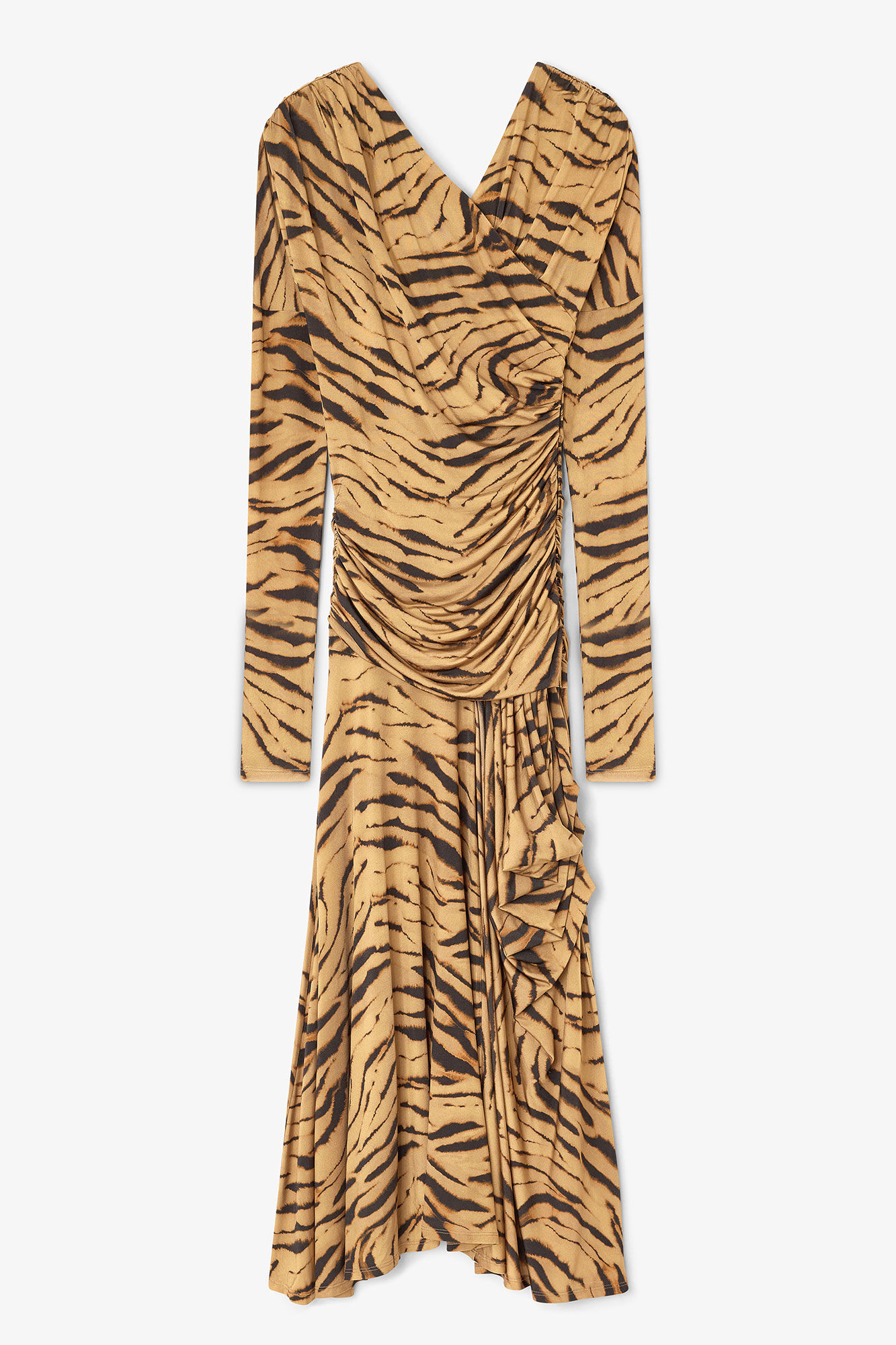 Robe froncée à imprimé tigre, Elastane, in colour Khaki - 1 - GANNI