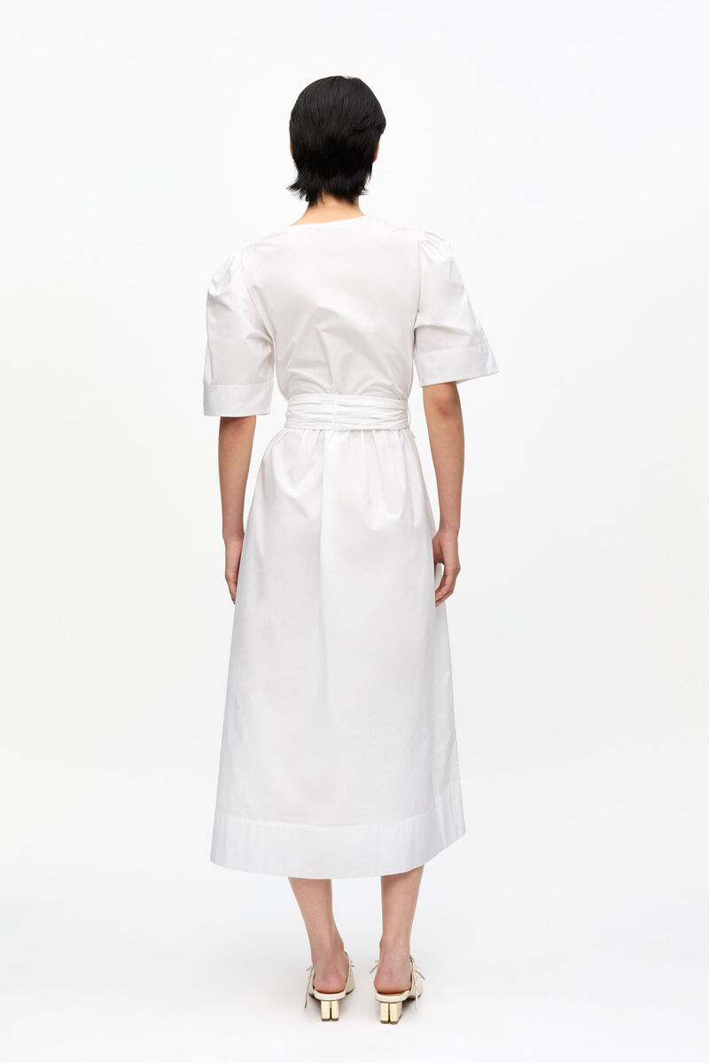 Weißes Midikleid mit Bindebändern aus Stretch-Baumwolle, Elastane, in colour Bright White - 2 - GANNI