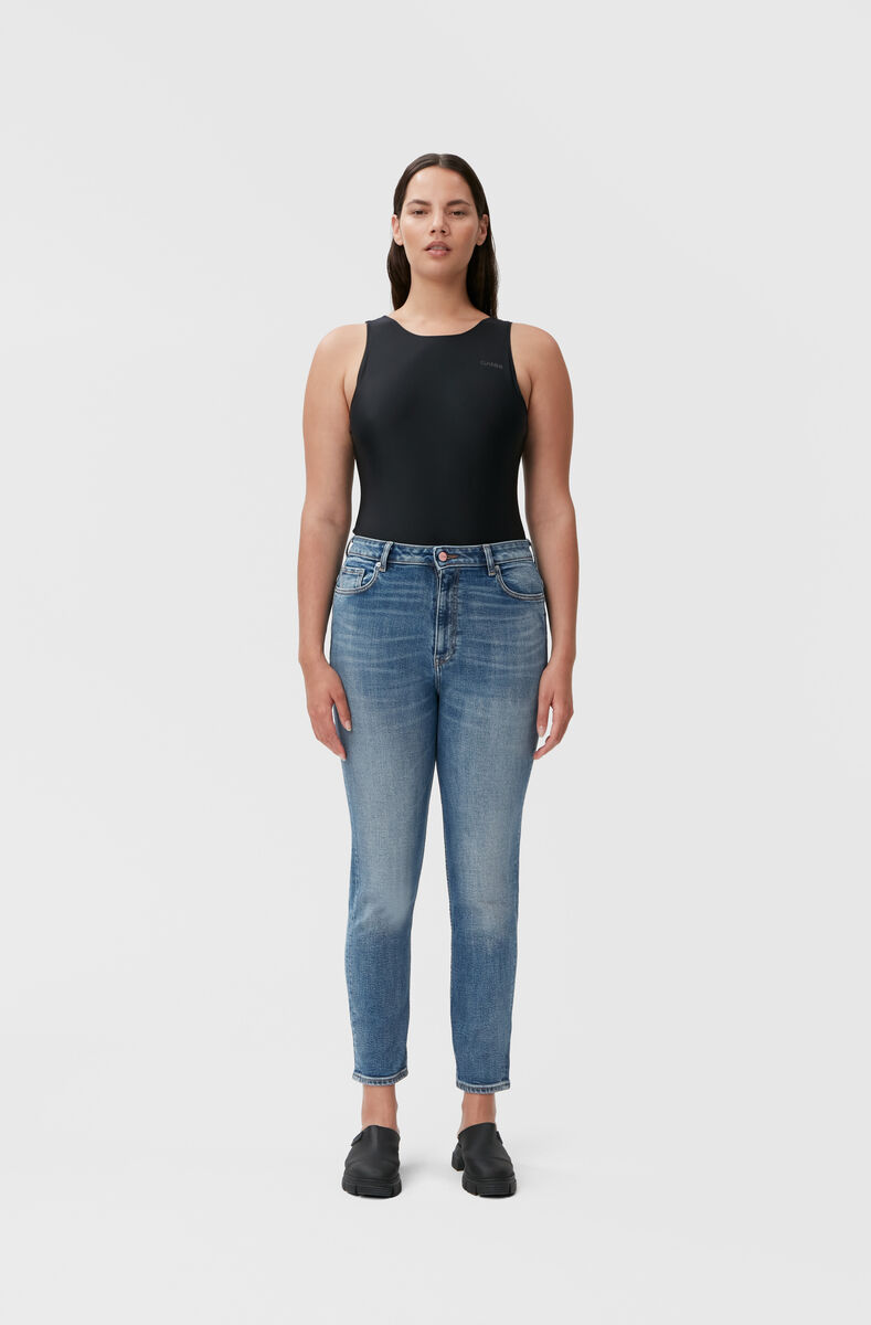Comfort Stretch Cutye Cropped, Cotton, in colour Mid Blue Vintage - 1 - GANNI