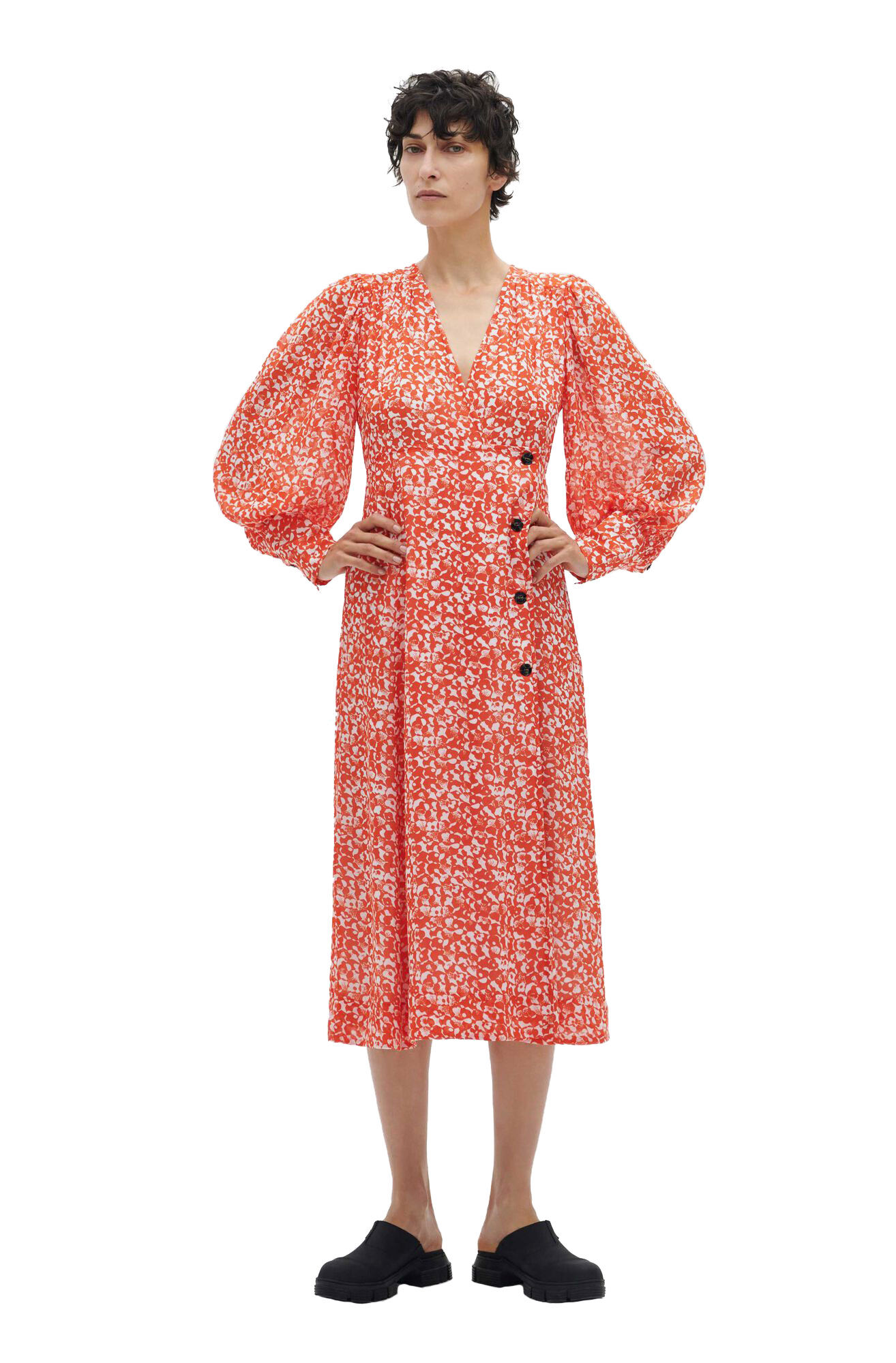 Mini Floral Orangedotcom Crepe Button 