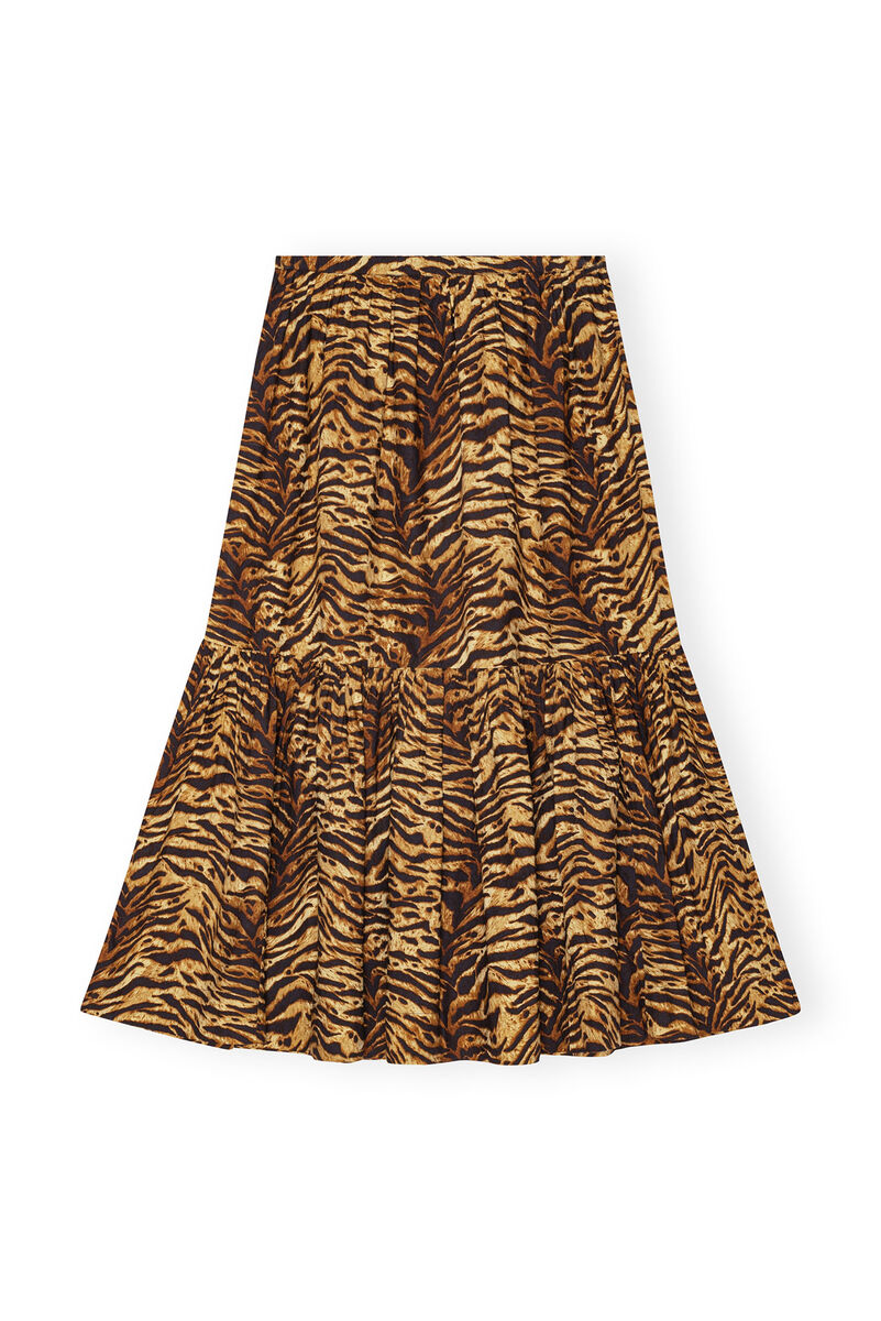 Animal Printed Cotton Maxi Flounce Skirt, Cotton, in colour Ochre - 1 - GANNI