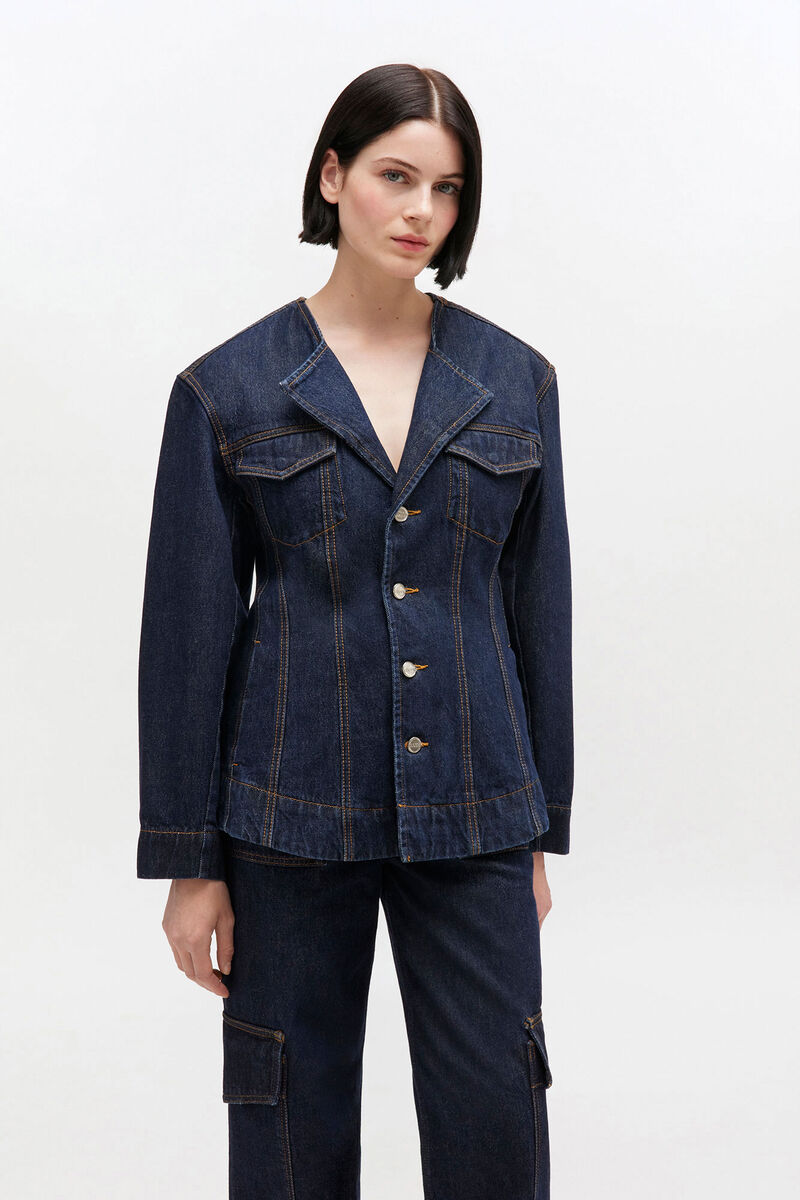 Dark Rinse Denim Blazer, in colour Rinse - 1 - GANNI