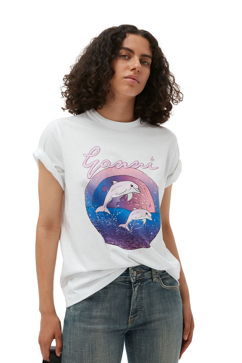 Lässiges Dolphin-T-Shirt, Cotton, in colour Bright White - 3 - GANNI