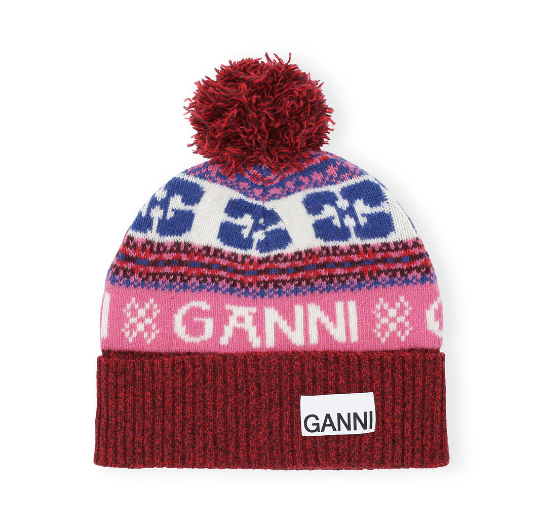 Graphic Wool Beanie, Recycled Polyamide, in colour Multicolour - 1 - GANNI