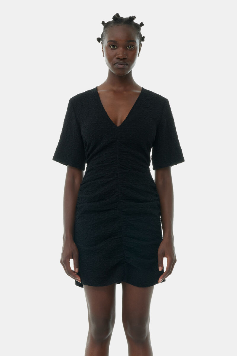 Black Textured Suiting Mini Dress, Polyester, in colour Black - 2 - GANNI