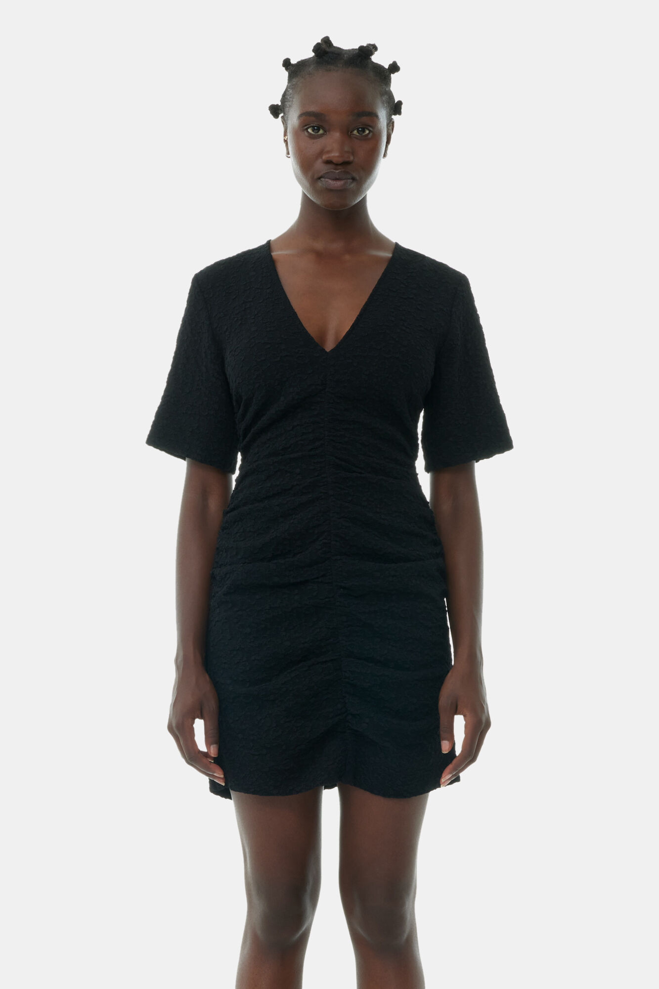 Black Textured Suiting Mini Dress, Polyester, in colour Black - 2 - GANNI