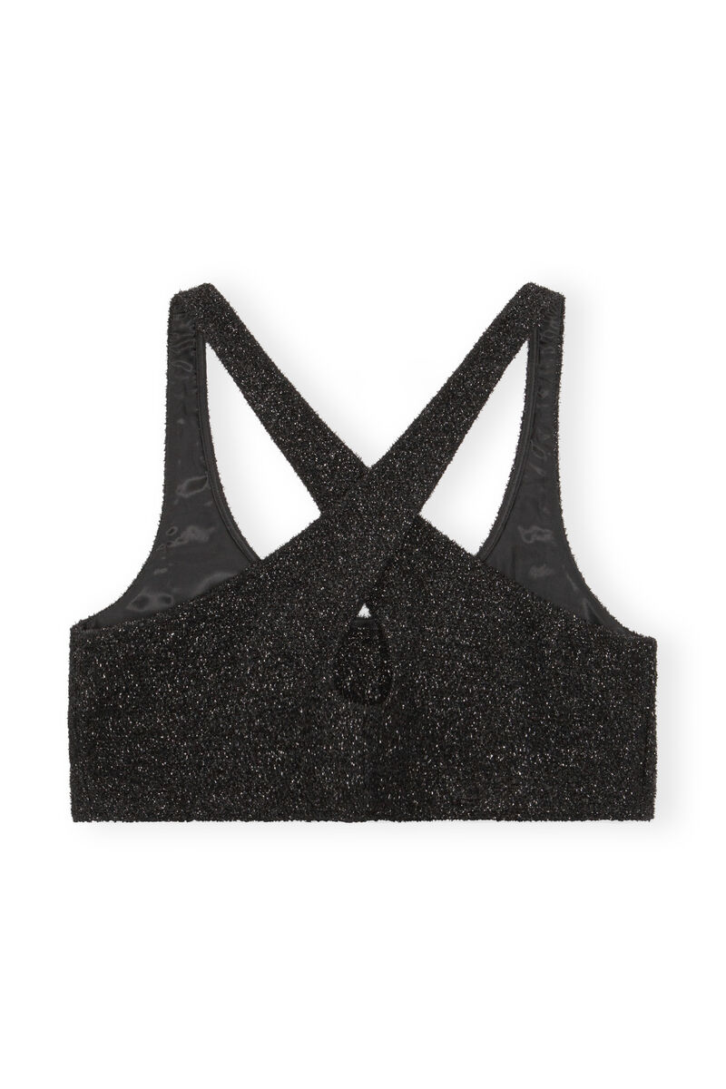 Sparkle Cropped Top, Polyester, in colour Black - 2 - GANNI