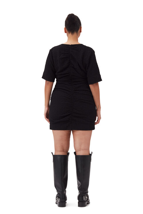 Black Textured Suiting Mini Dress, in colour Black - 8 - GANNI