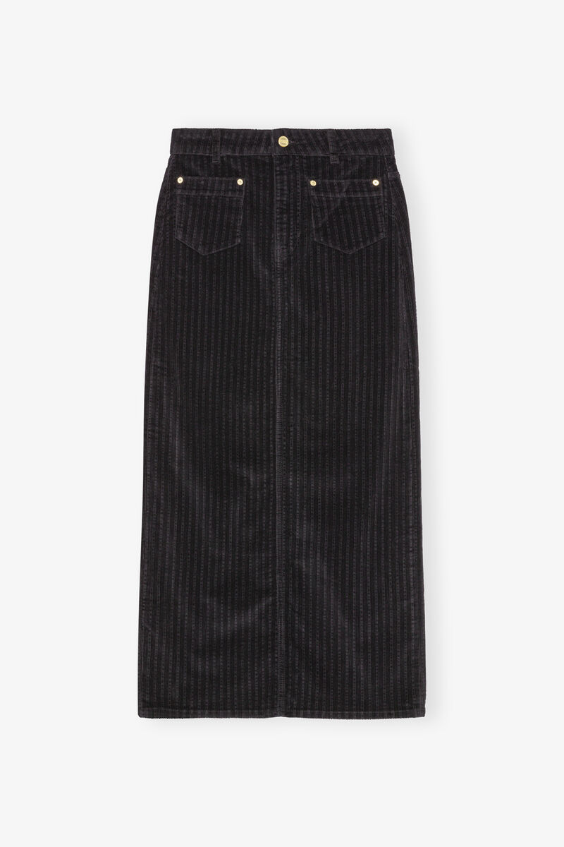 Black Corduroy Maxi Skirt, Elastane, in colour Black - 1 - GANNI