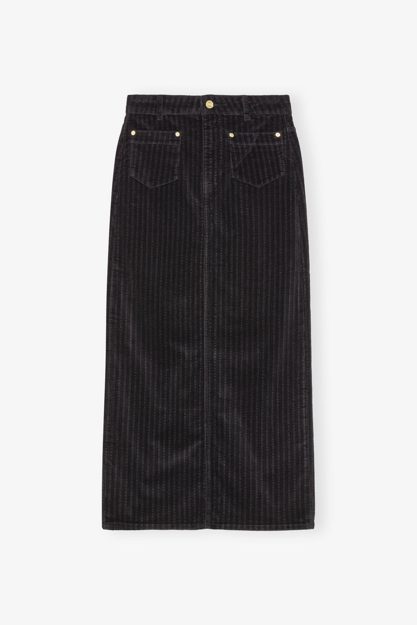 Black Corduroy Maxi Skirt, Elastane, in colour Black - 1 - GANNI