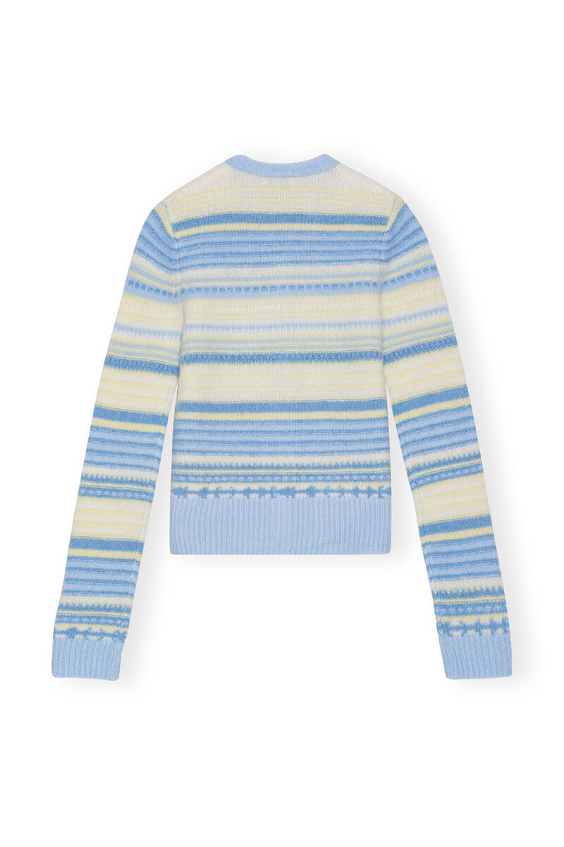 Blue Striped Soft Wool-cardigan, Alpaca, in colour Skyway - 1 - GANNI