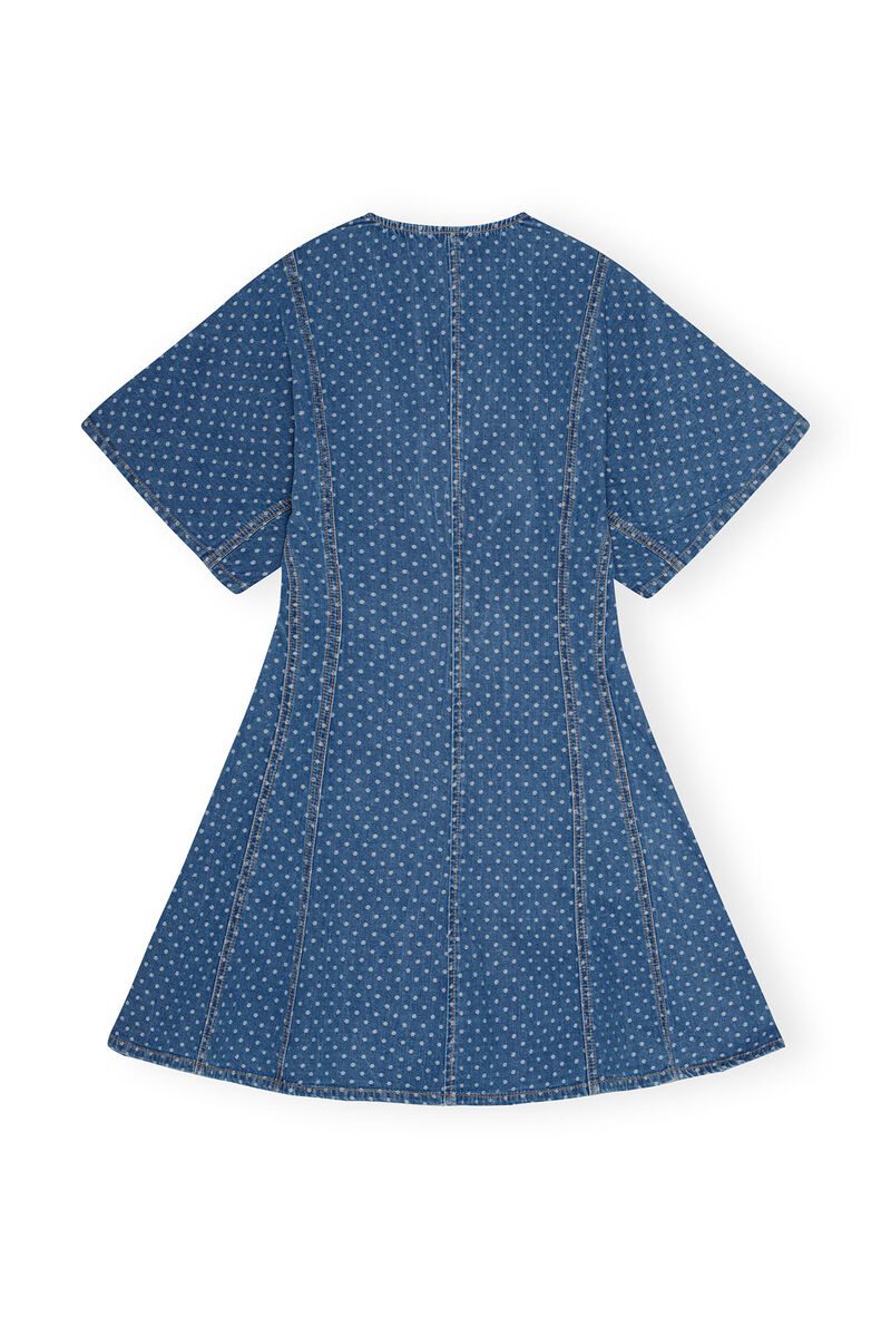 Blue Polka Dot Denim Mini-kjole, Cotton, in colour Mid Blue Stone - 2 - GANNI