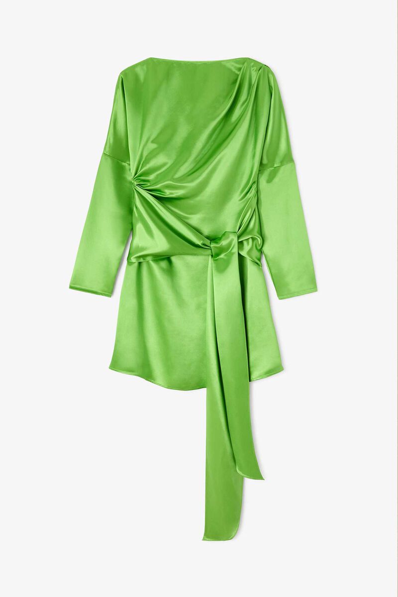 Dress in Green Satin, Viscose, in colour Spindle Tree - 1 - GANNI