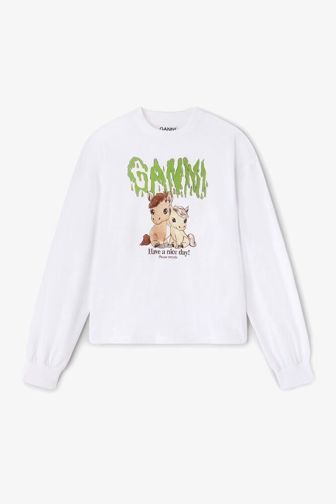 Haut &agrave; manches longues en coton blanc &agrave; motif graphique, Bright White