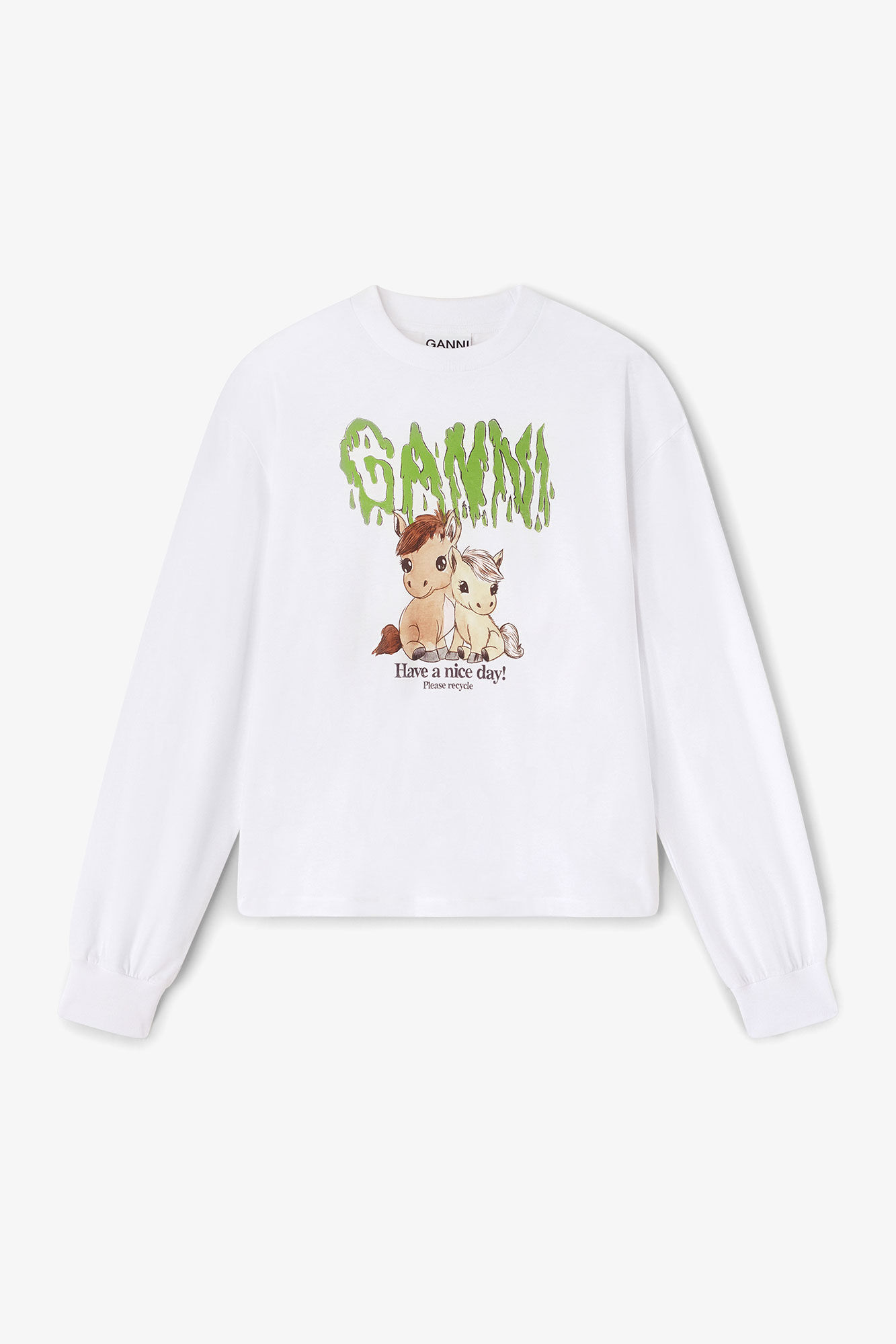 Haut &agrave; manches longues en coton blanc &agrave; motif graphique, Organic Cotton, in colour Bright White - 1 - GANNI