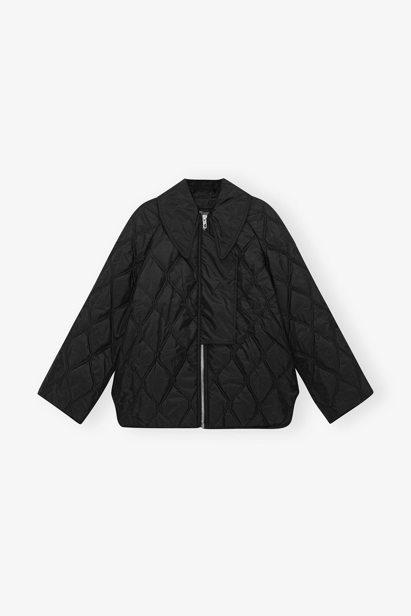 Black Ripstop Quilt Jacket, Recycled Polyester, in colour Black - 1 - GANNI