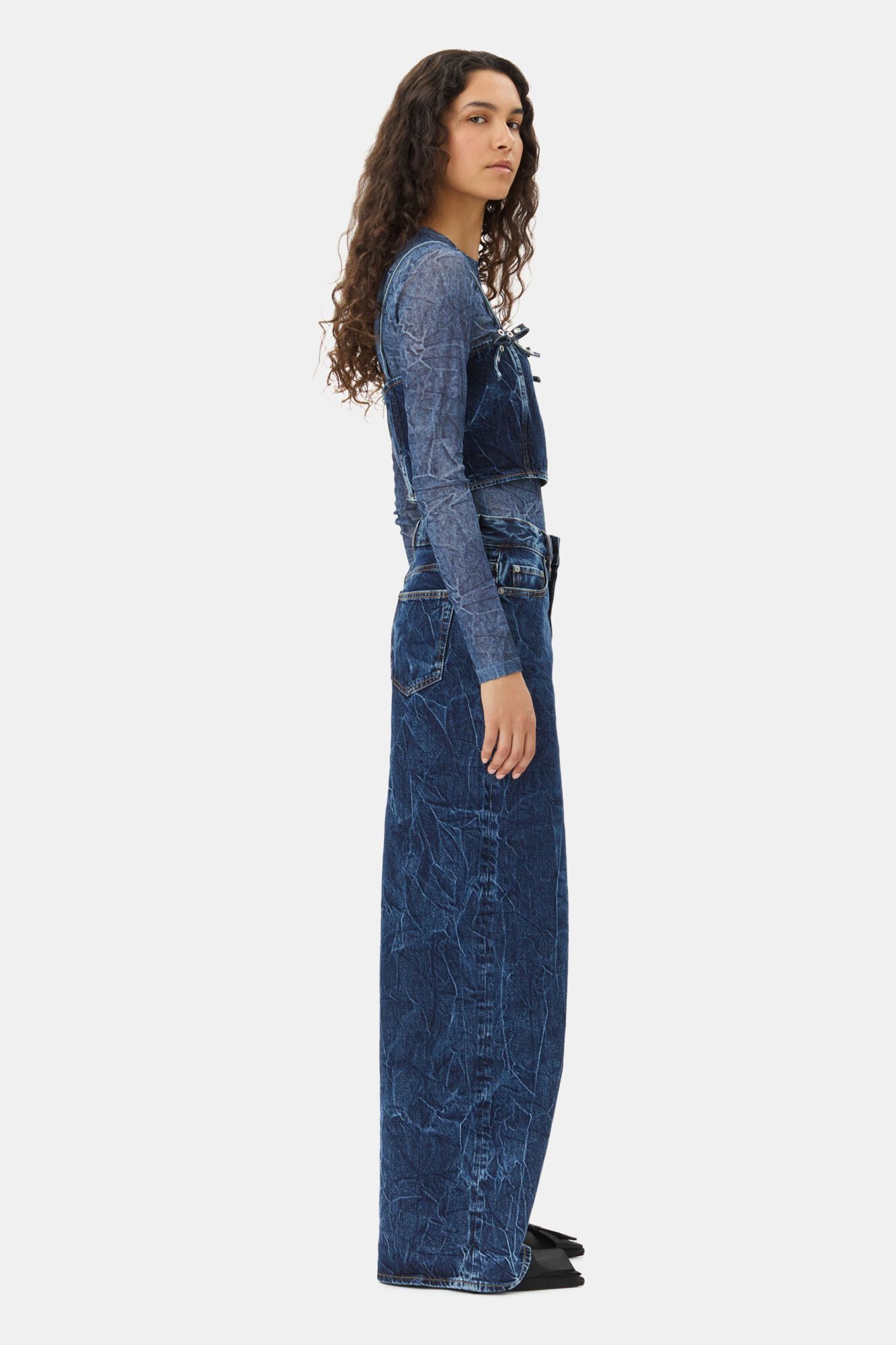 Mørkeblå Marri-jeans, Organic Cotton, in colour Mid Blue Stone - 3 - GANNI