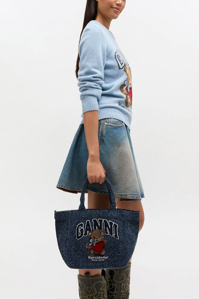 Tweed Denim Small Bear Tote, Rinse