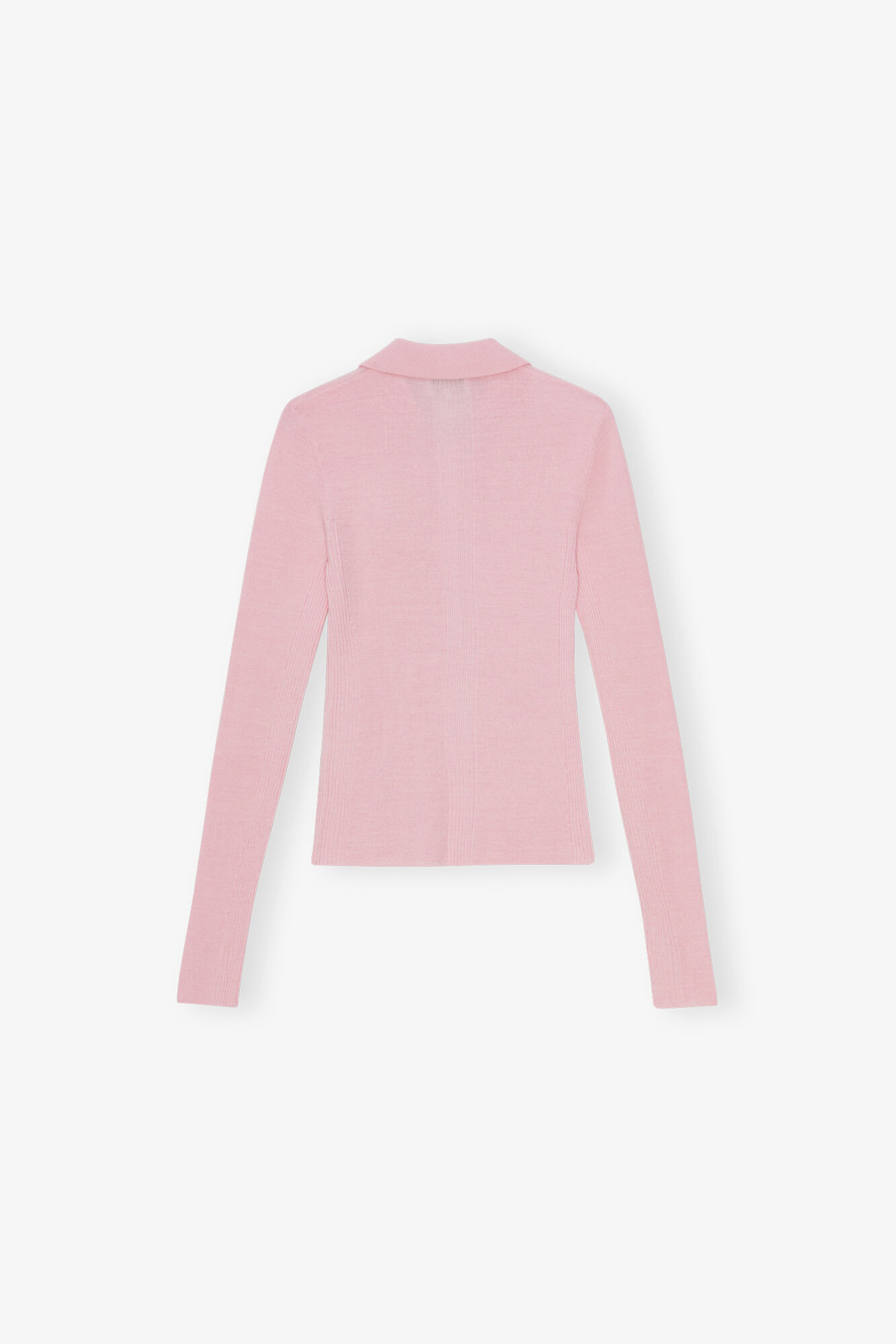 Pink Knitted Polo Shirt, Merino Wool, in colour Chalk Pink - 2 - GANNI