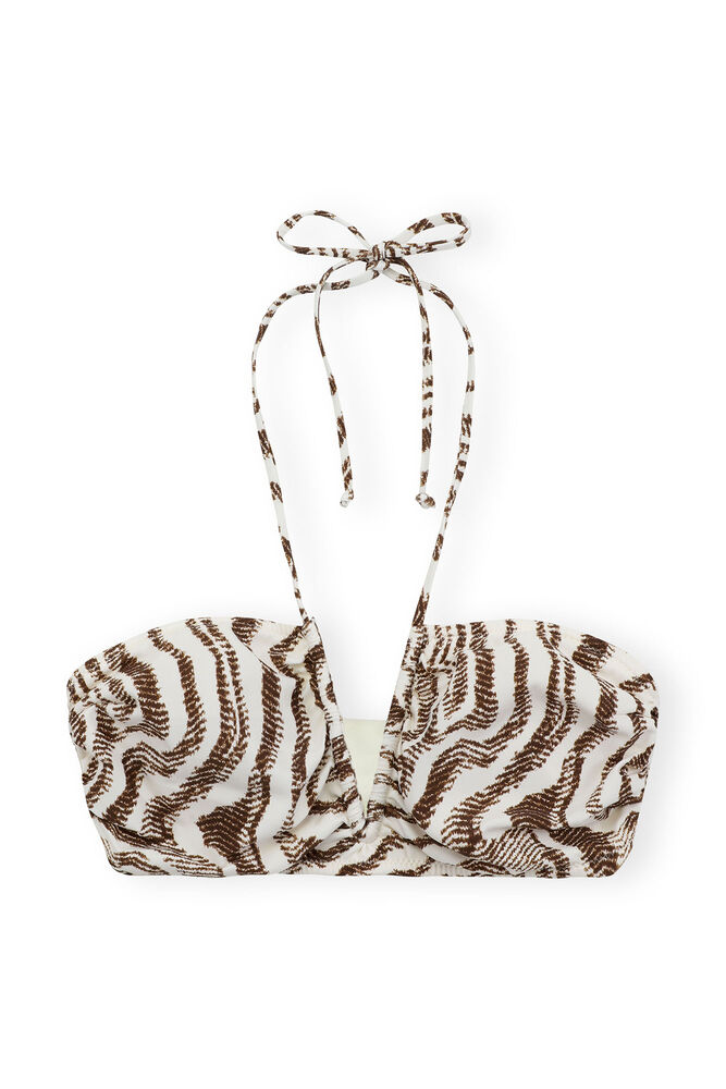 Recycled Printed V-string Bikini Top, Egret