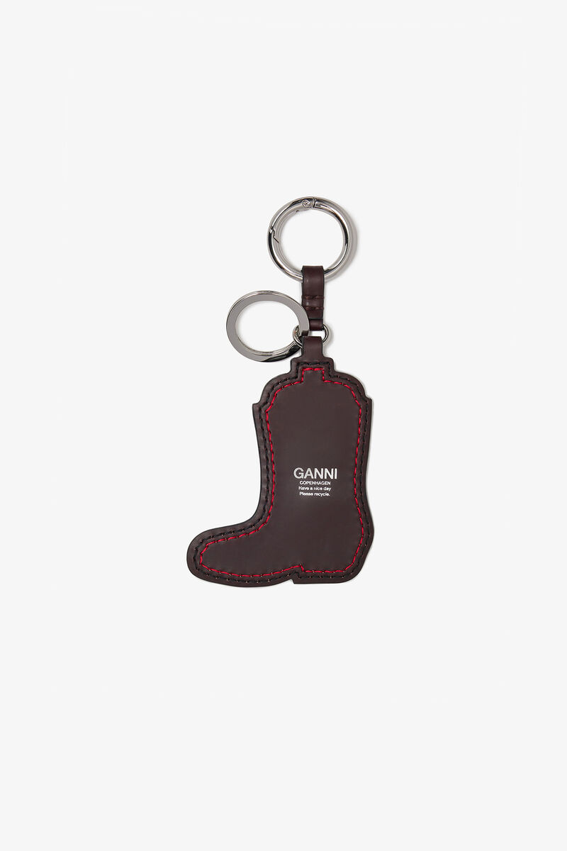 Red Western Boot Keyring, Recycled Leather, in colour Black/Dark Burgundy - 2 - GANNI