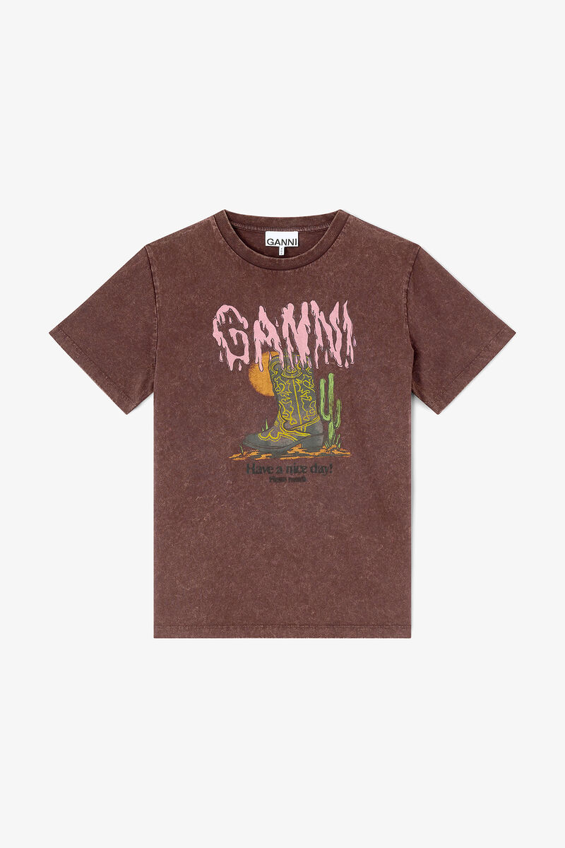 T-skjorte i vintage vask, Recycled Cotton, in colour Chocolate Plum - 1 - GANNI