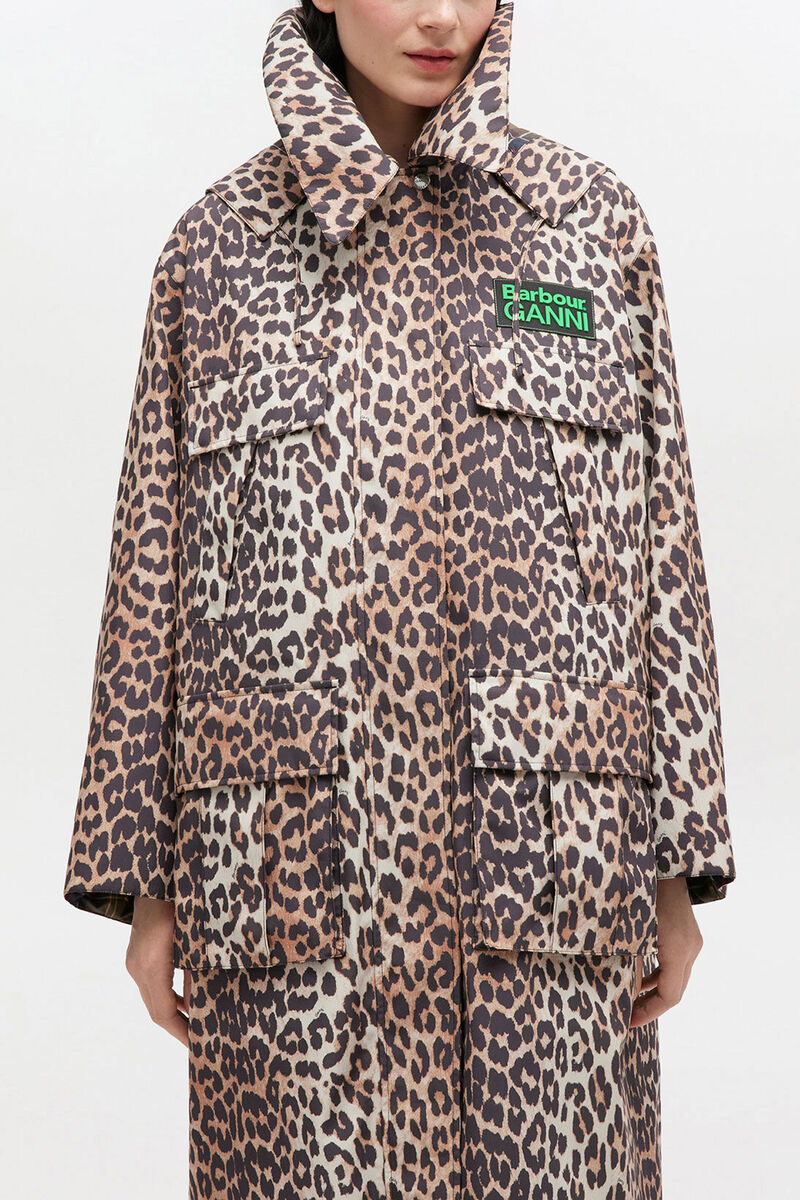 Manteau long imprim&eacute; l&eacute;opard, Recycled Polyester, in colour Leopard - 4 - GANNI