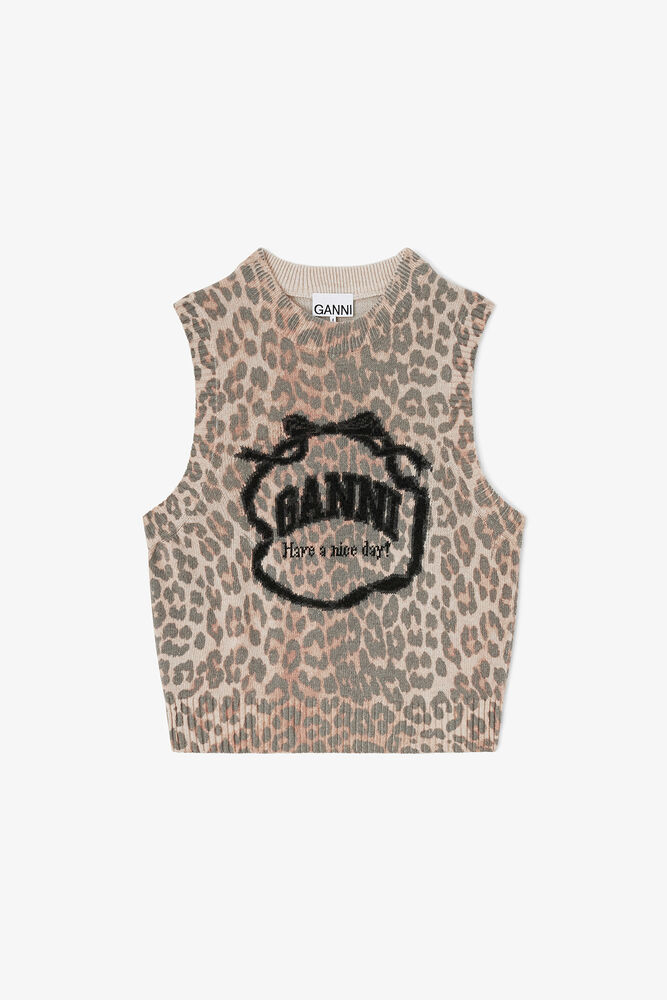 Graphic Wool Vest, Leopard