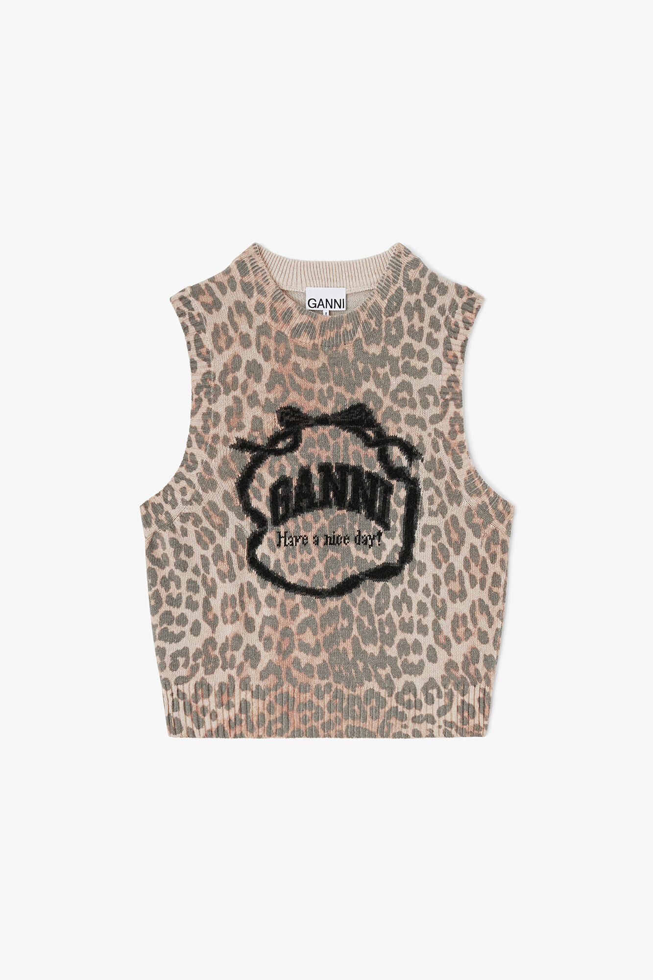 Graphic Wool Vest, Wool, in colour Leopard - 1 - GANNI