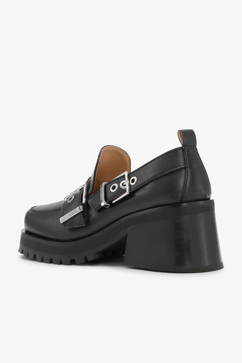 Black Feminine Buckle Platform Loafers, Polyester, in colour Black - 3 - GANNI