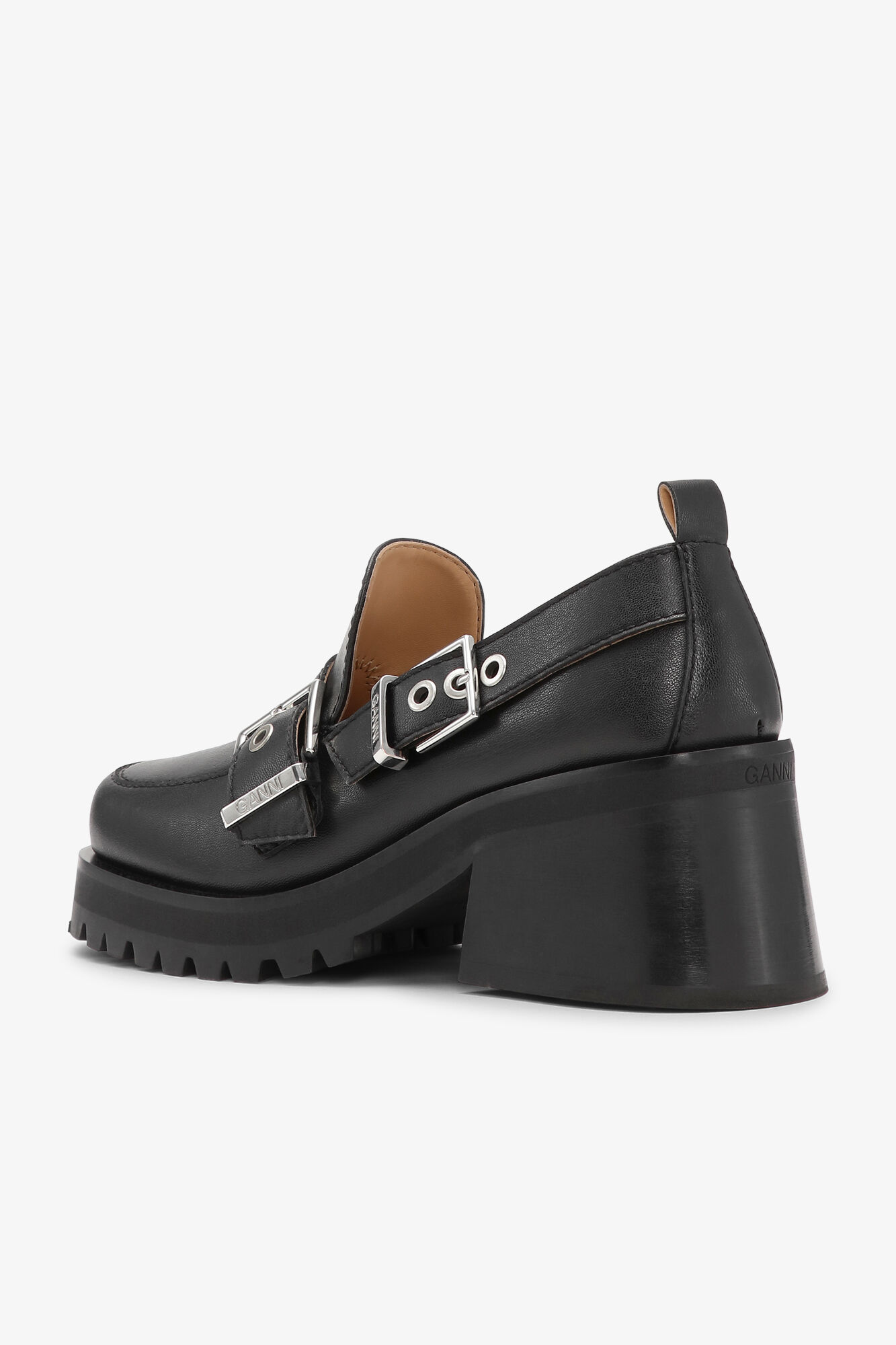 Black Feminine Buckle Platform Loafers, Polyester, in colour Black - 3 - GANNI