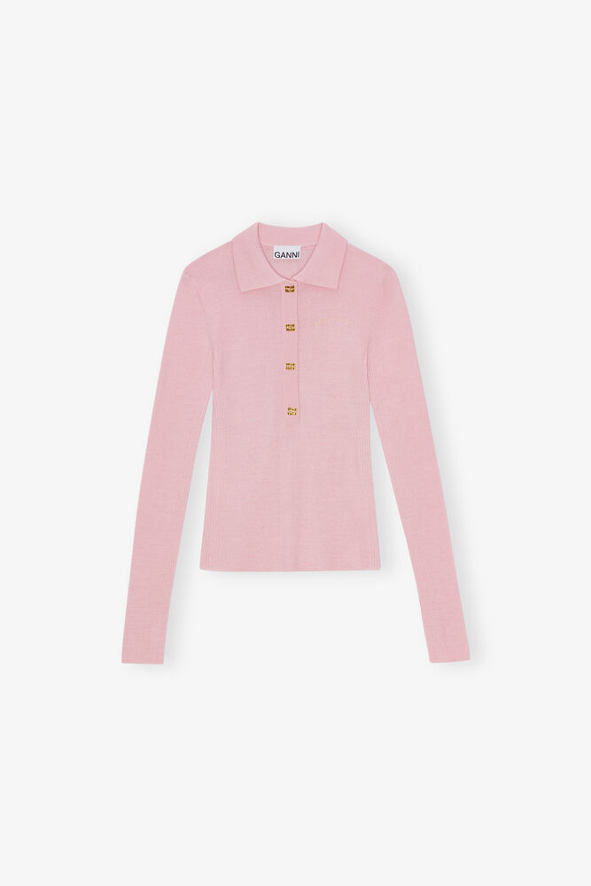 Pink Knitted Polo Shirt, Chalk Pink