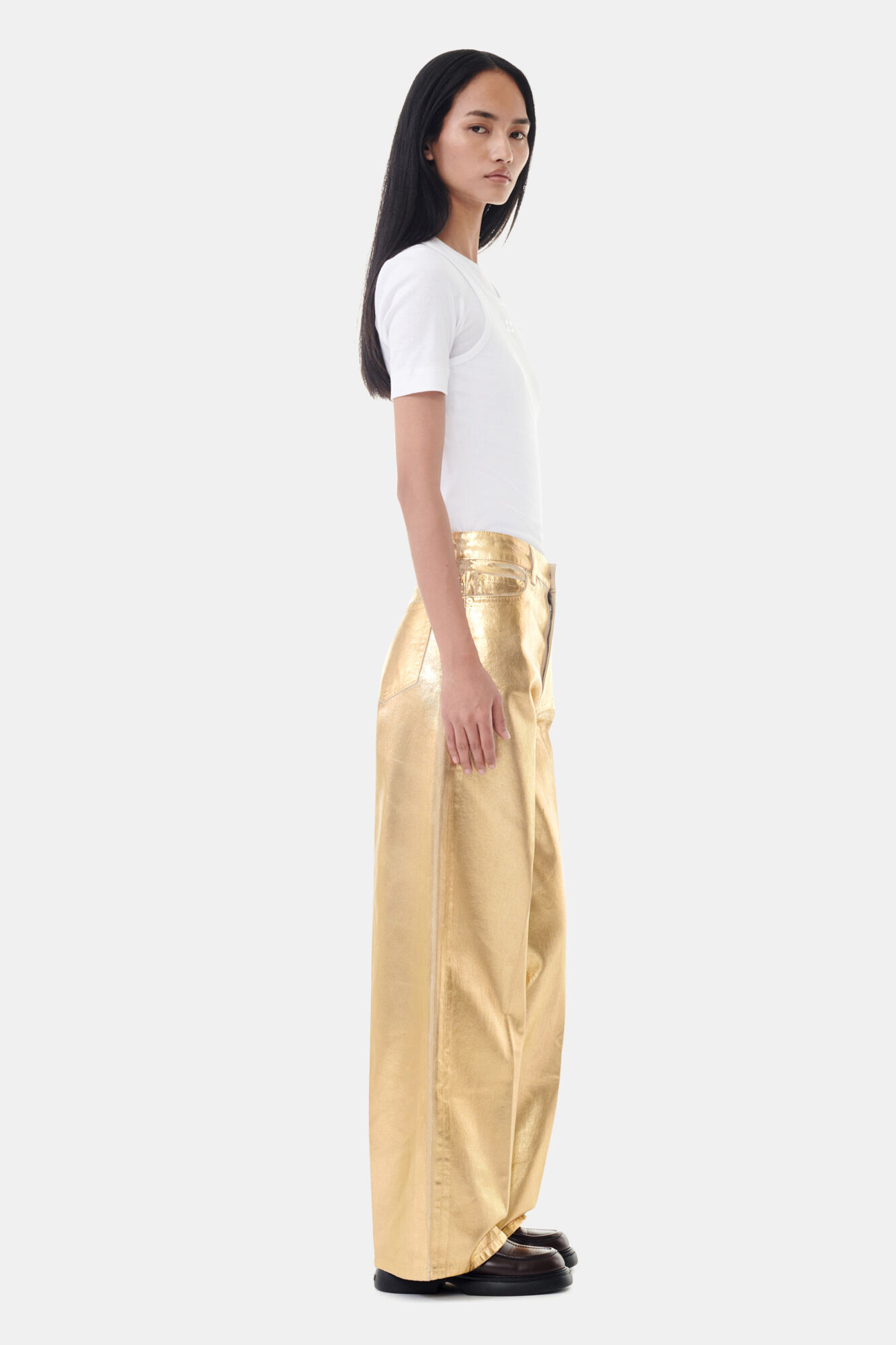 Gold Foil Wide Jeans | GANNI PL