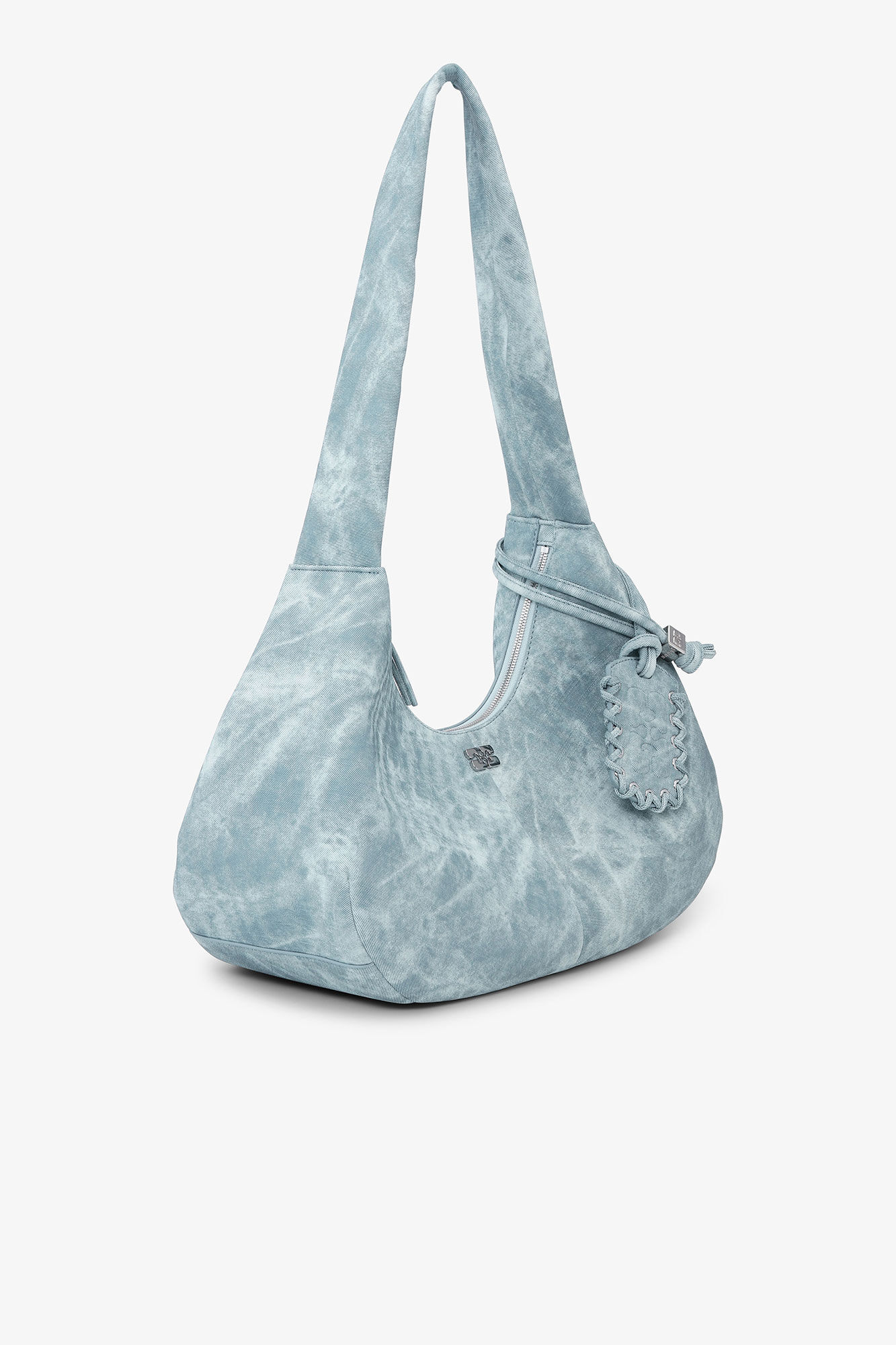 Bleget medium Hobo taske, Polyurethane, in colour Celestial Blue - 2 - GANNI