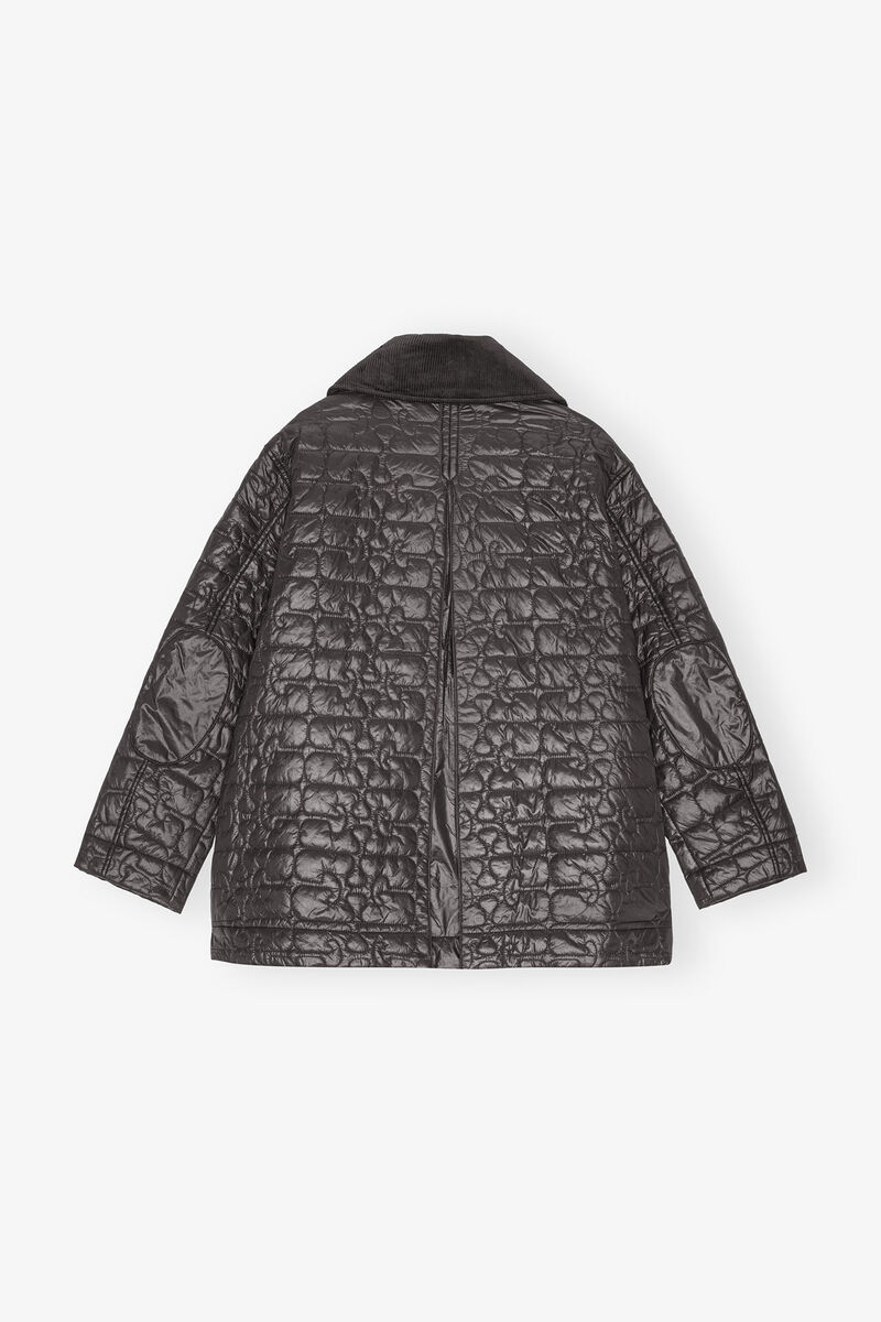 Veste midi matelassée noir brillant, Nylon, in colour Phantom - 2 - GANNI