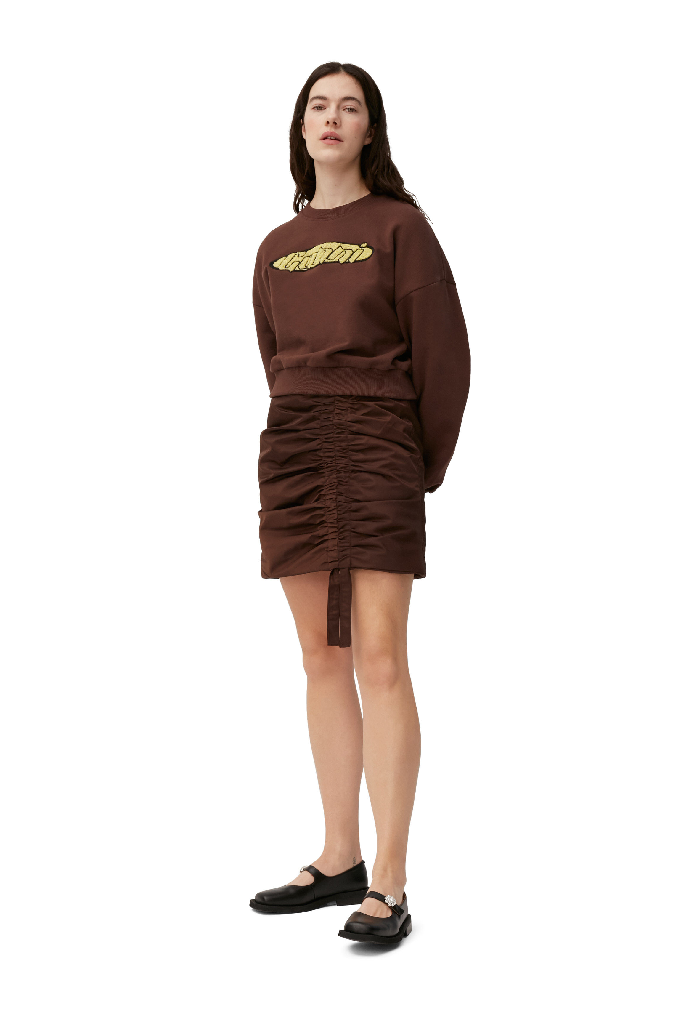 Ganni Baumwolle Software Hoodie Isoli aus Baumwolle in Braun und Fitnesskleidung Hoodies Training Damen Bekleidung Sport- 