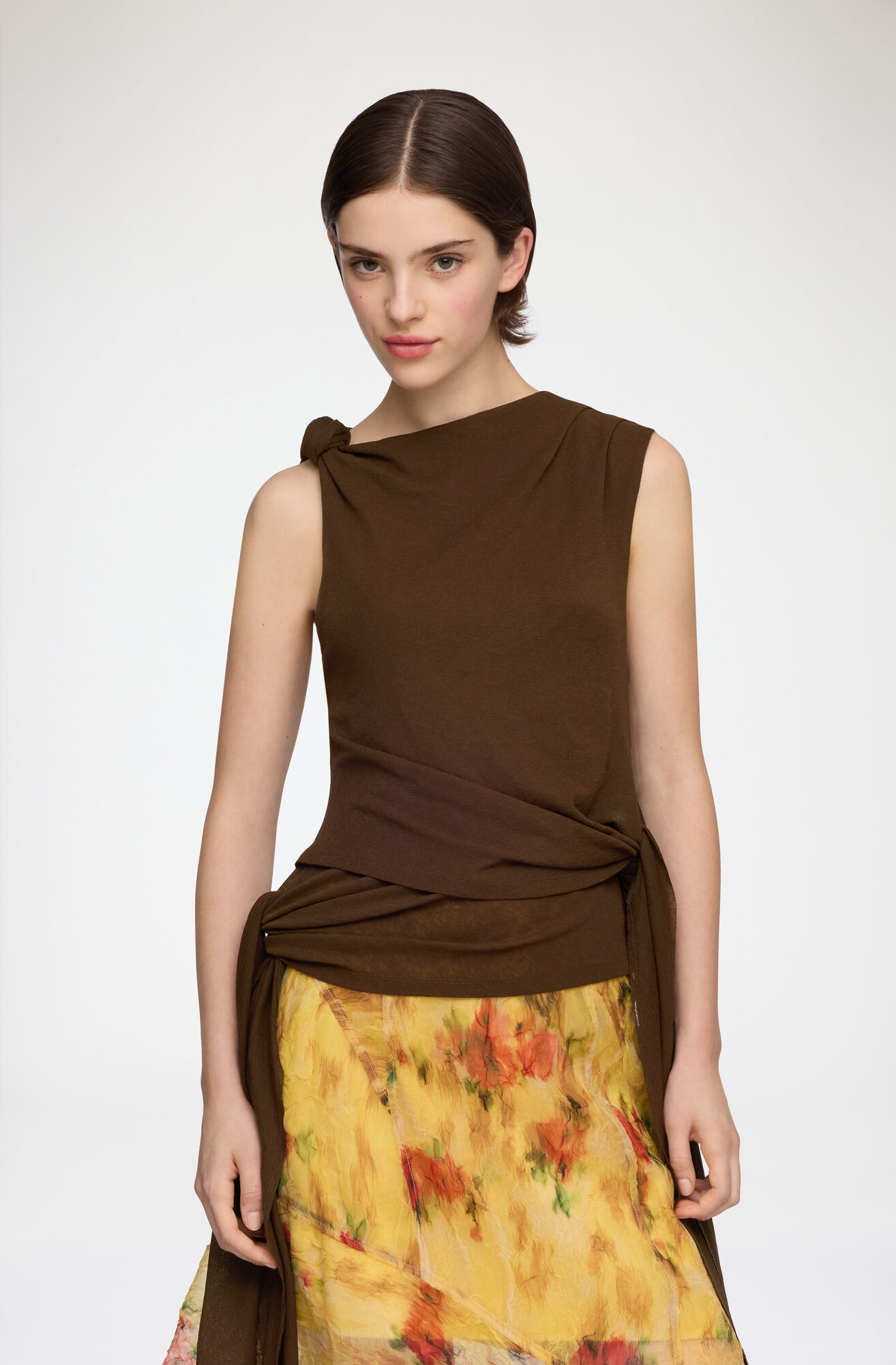 Top i marl mesh, Recycled Polyester, in colour Demitasse - 2 - GANNI